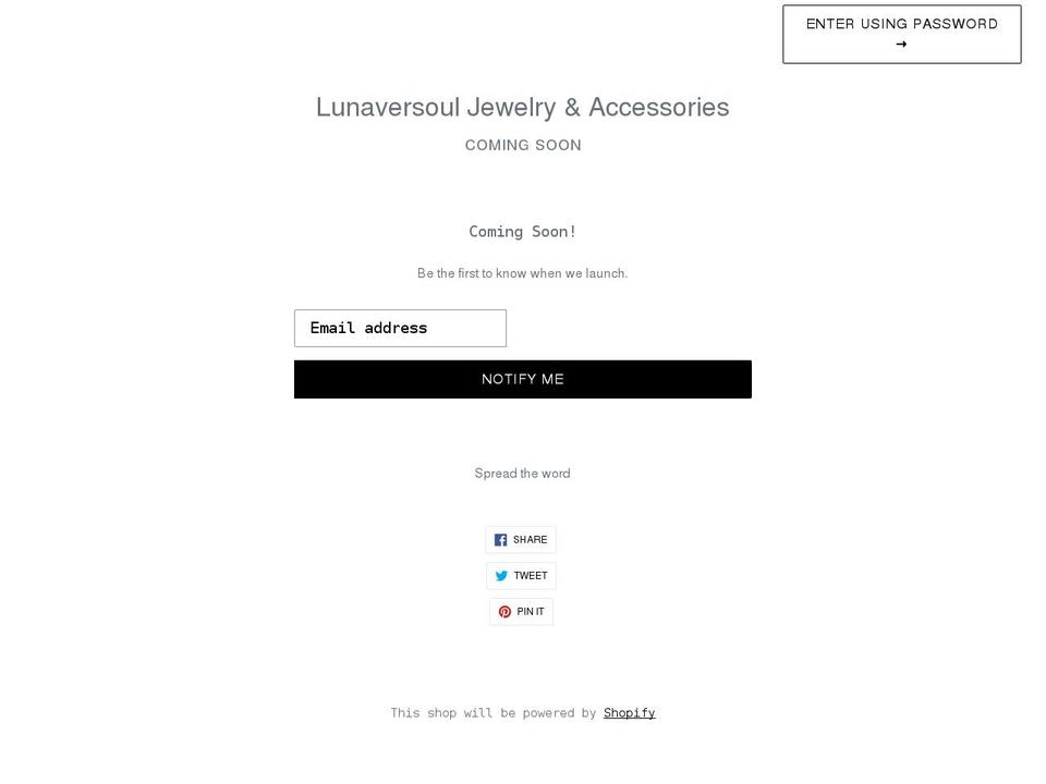 lunaversouljewelry.com shopify website screenshot