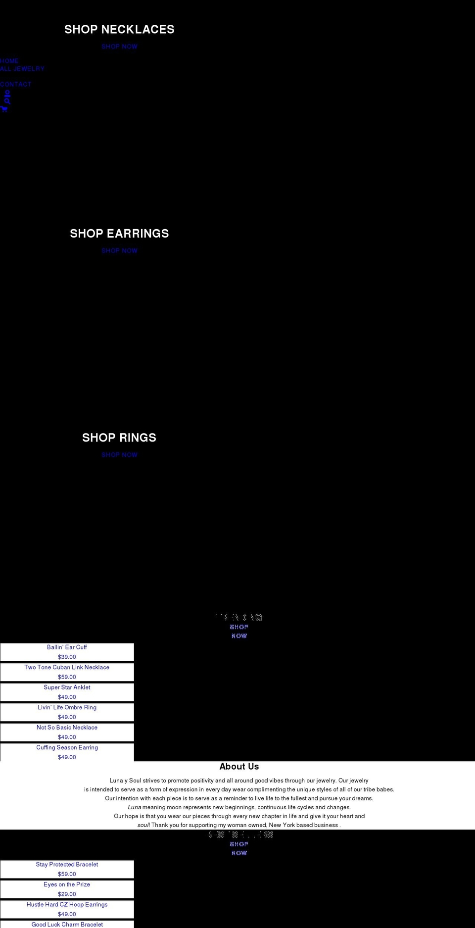 lunaysouljewelry.com shopify website screenshot