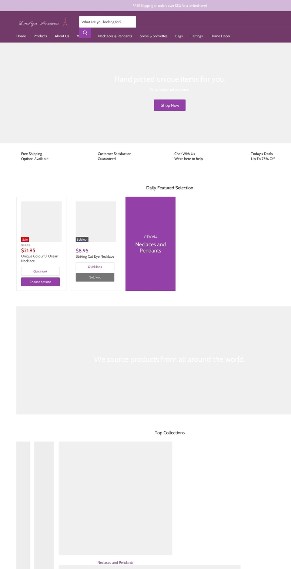 lunazuraccessories.com — Shopify storefront screenshot