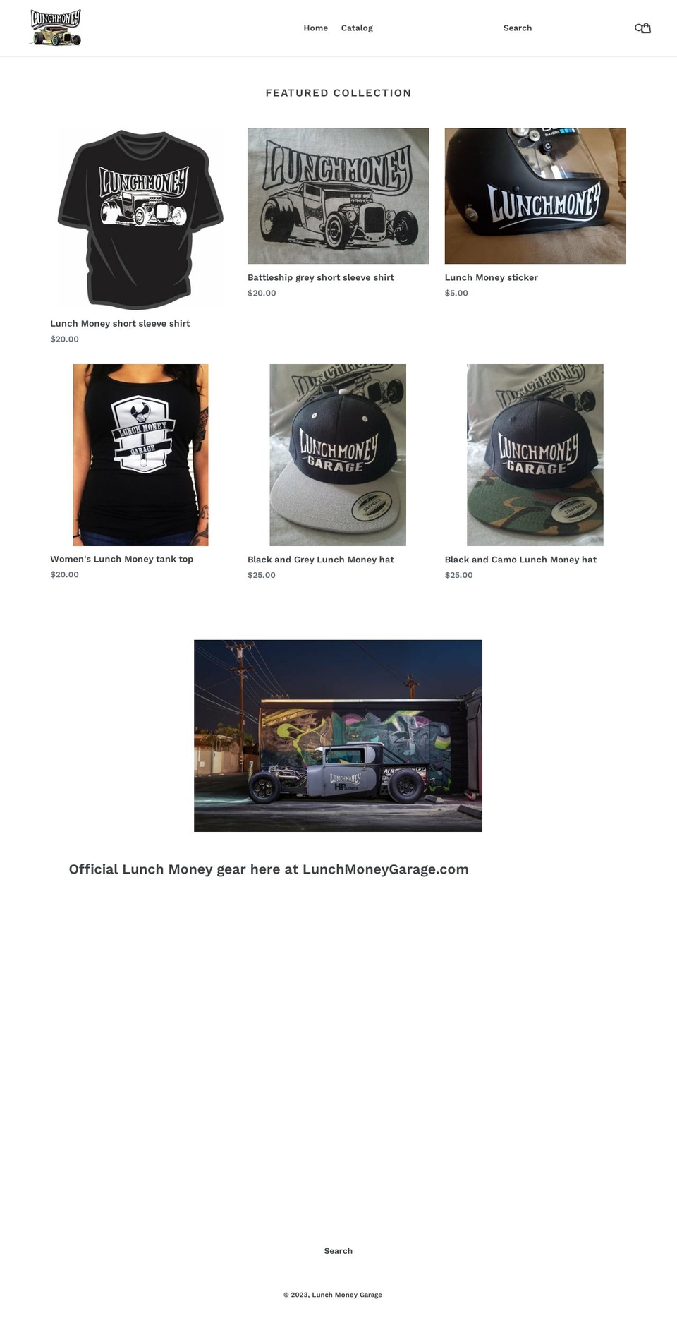 lunchmoneygarage.com shopify website screenshot