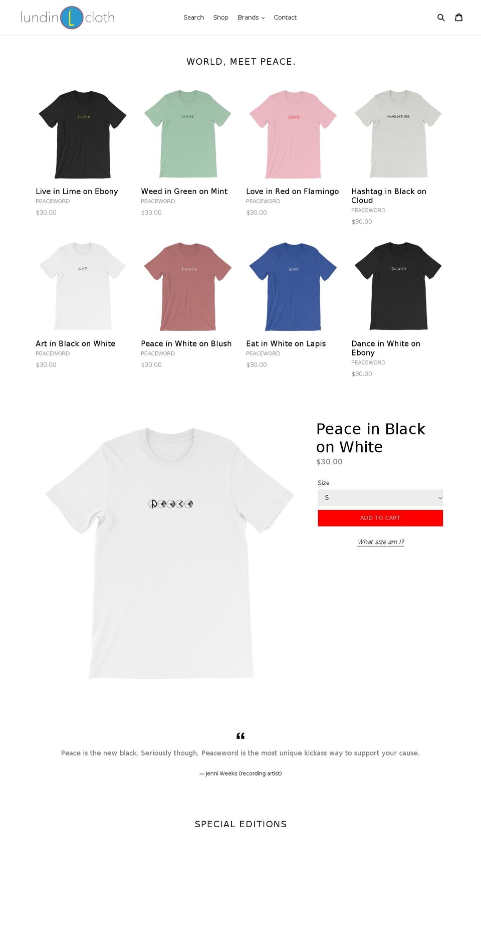 lundincloth.com — Shopify storefront screenshot