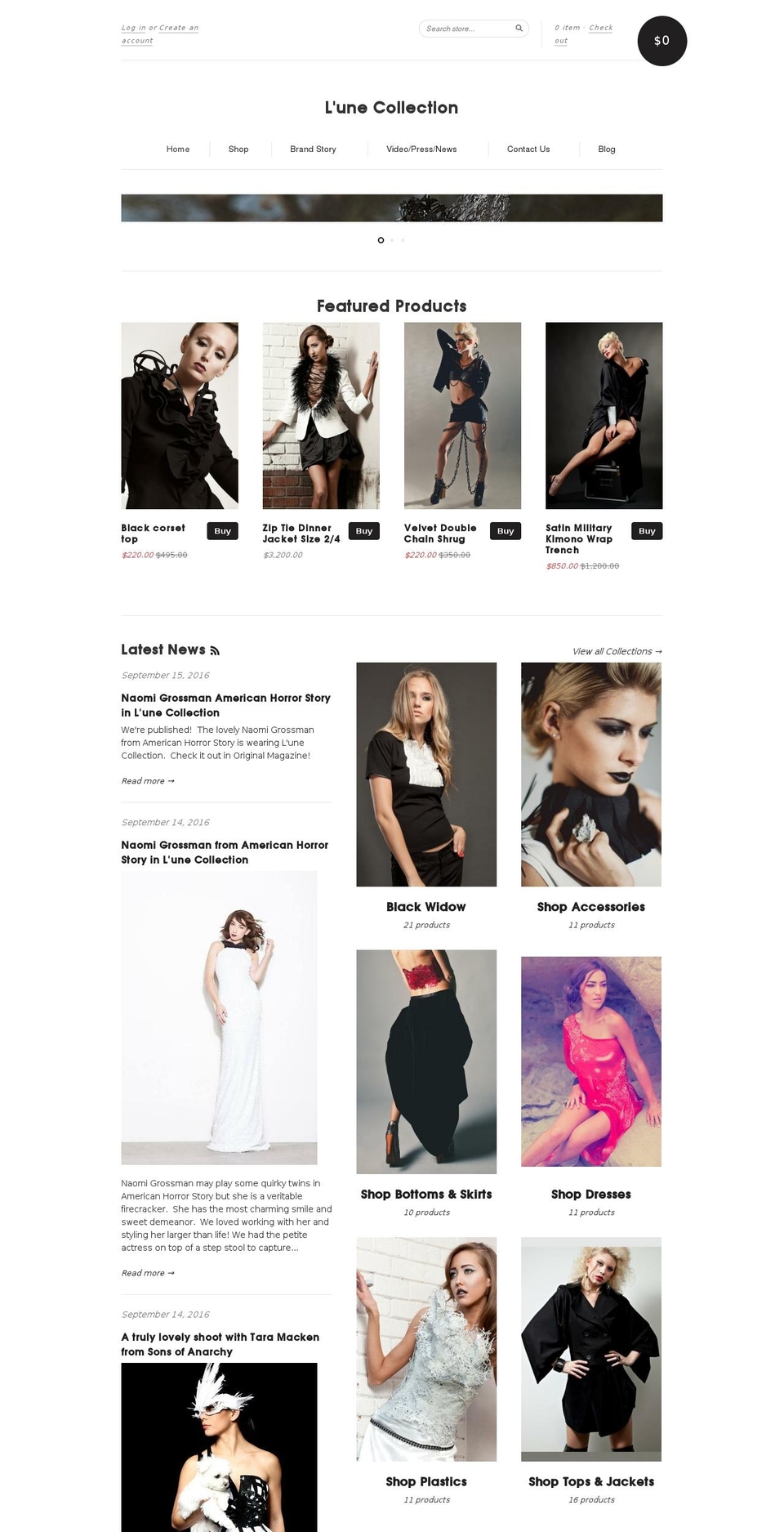 lunecollection.com shopify website screenshot