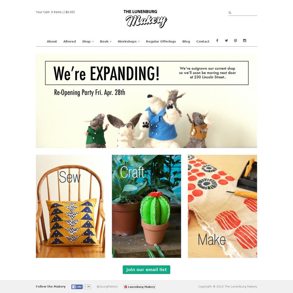 lunenburgmakery.com shopify website screenshot