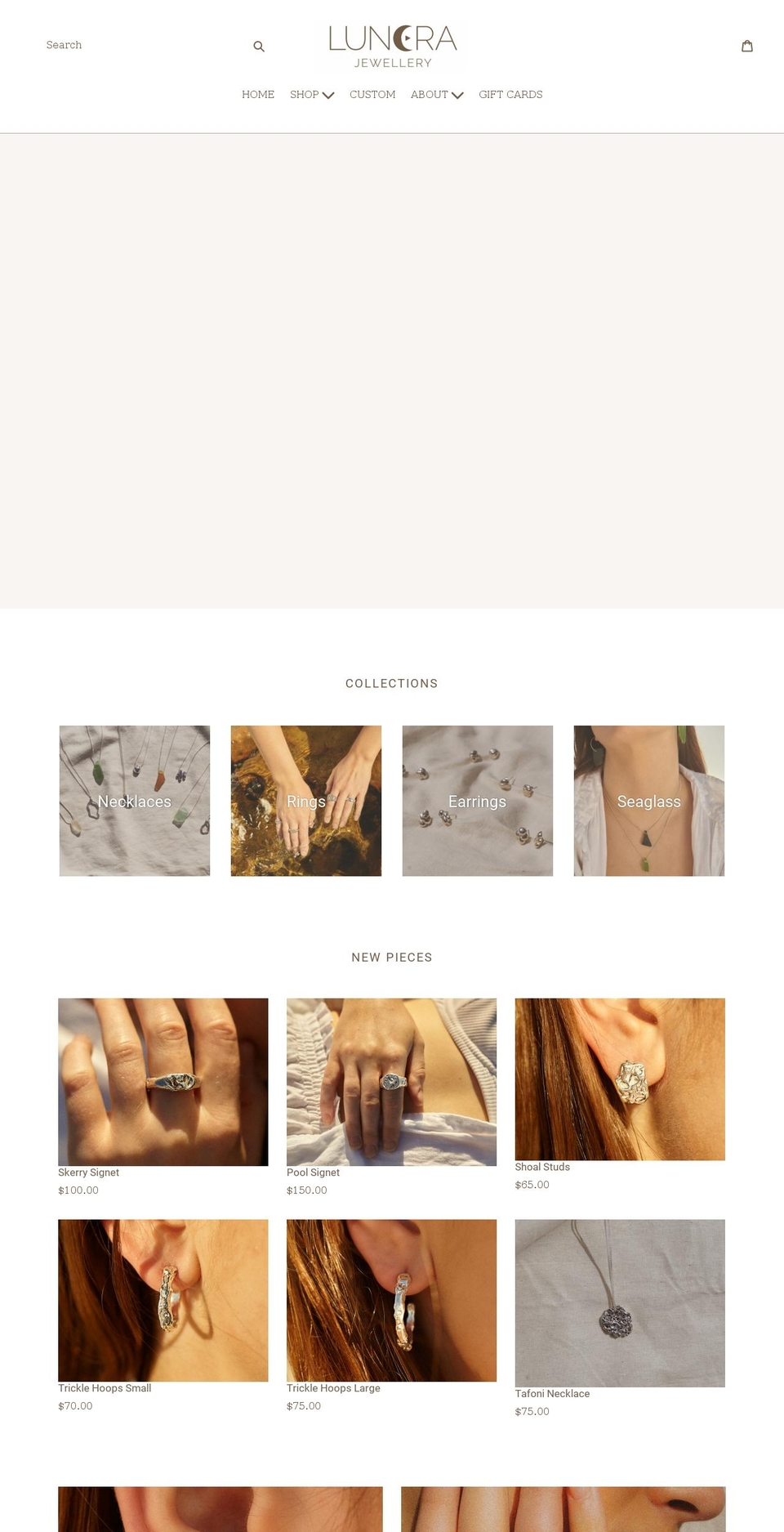 lunerajewellery.com shopify website screenshot