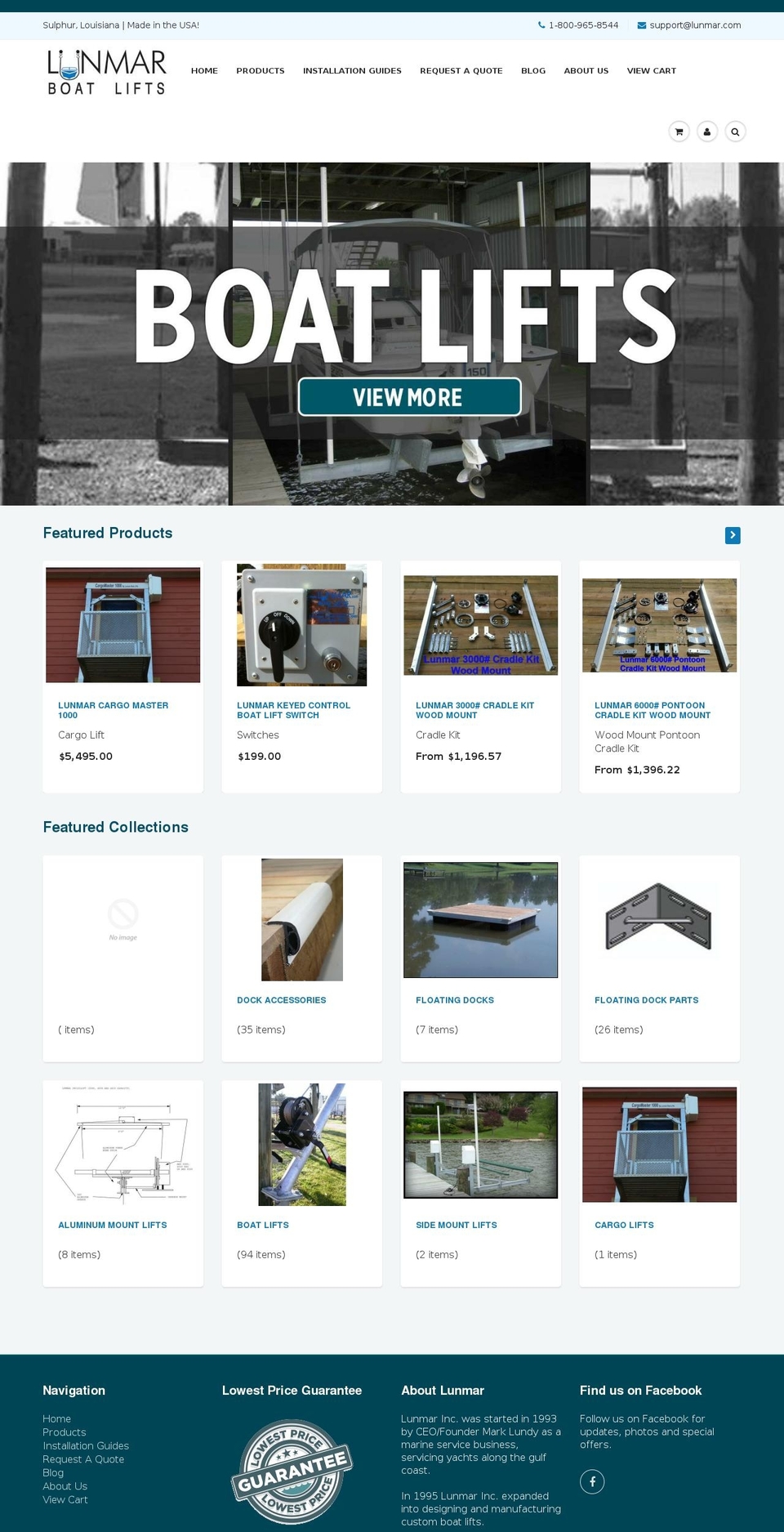 lunmarboatlifts.com shopify website screenshot