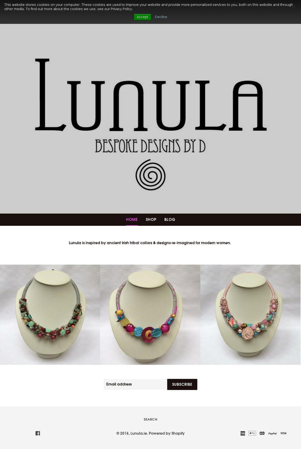 lunula.ie shopify website screenshot