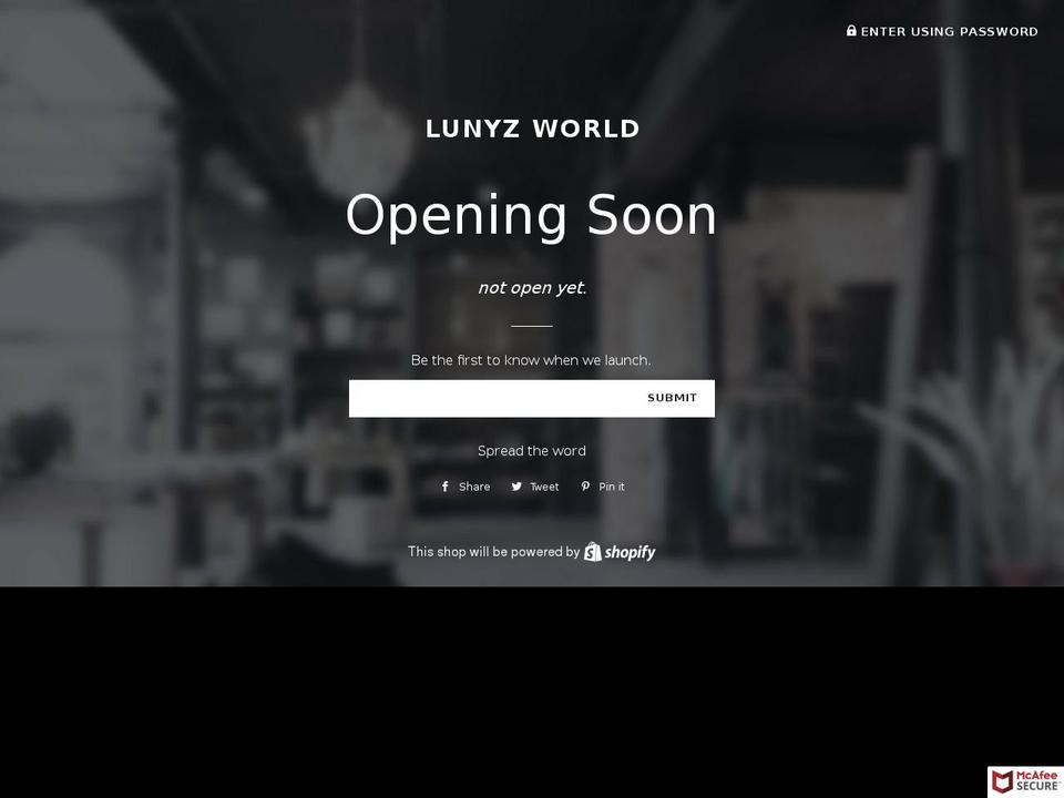 lunyzworld.com shopify website screenshot