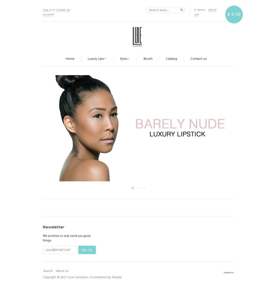 lure-cosmetics.com shopify website screenshot