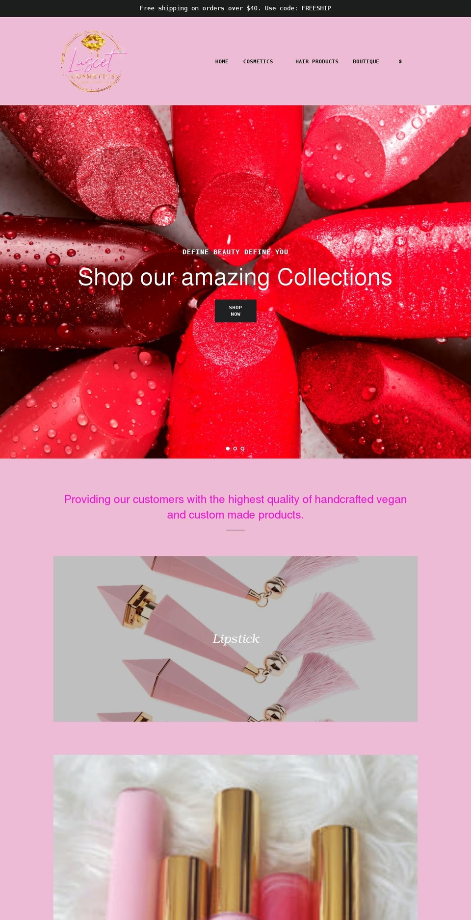 luscetcosmetics.com shopify website screenshot