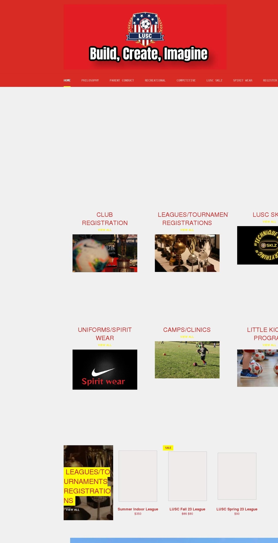 luscsoccer.org shopify website screenshot
