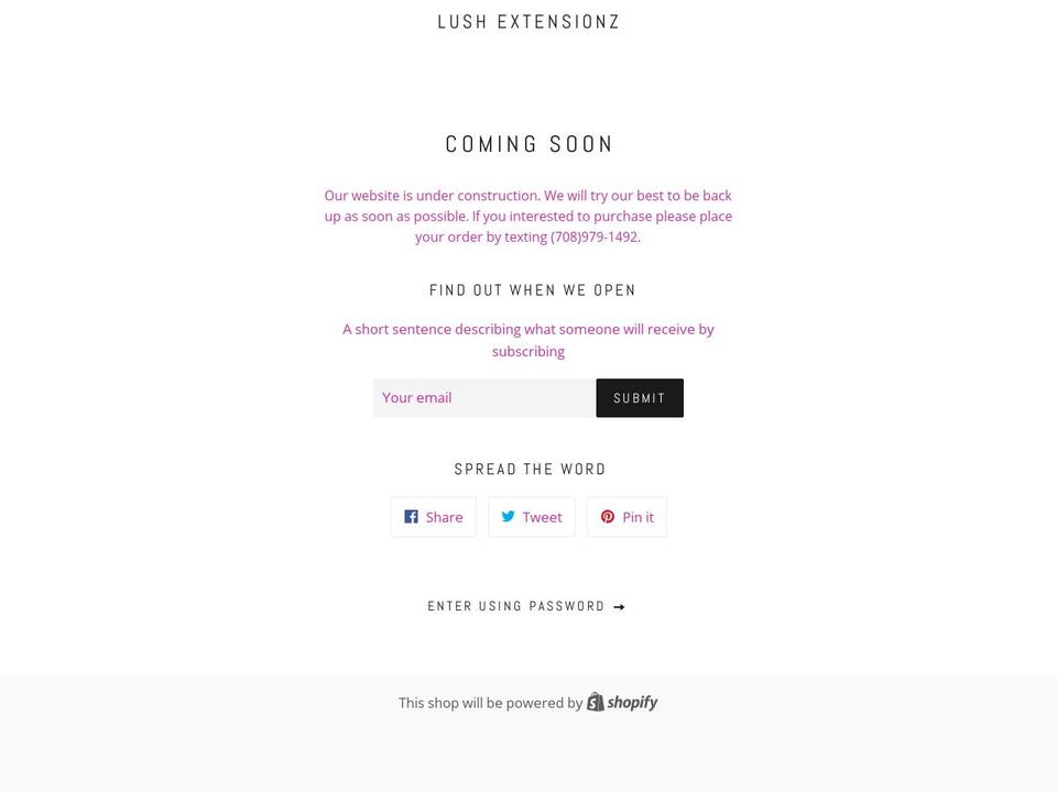 lushextensionz.com — Shopify storefront screenshot