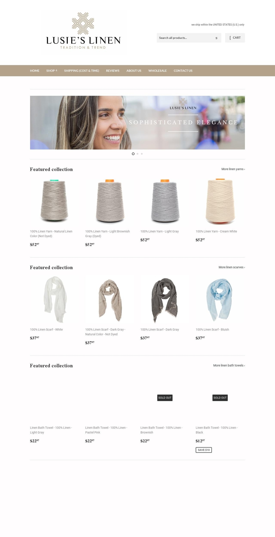 lusieslinen.com shopify website screenshot