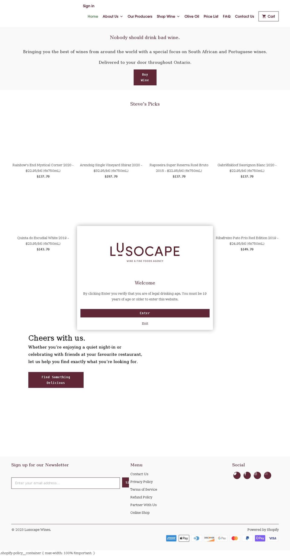 lusocape.com shopify website screenshot