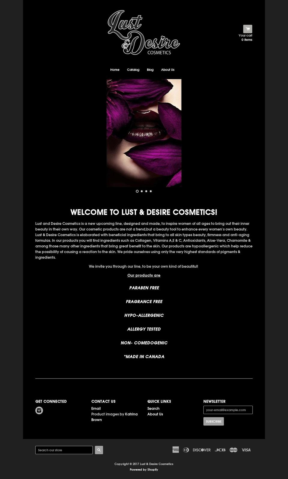 lustanddesirecosmetics.com shopify website screenshot