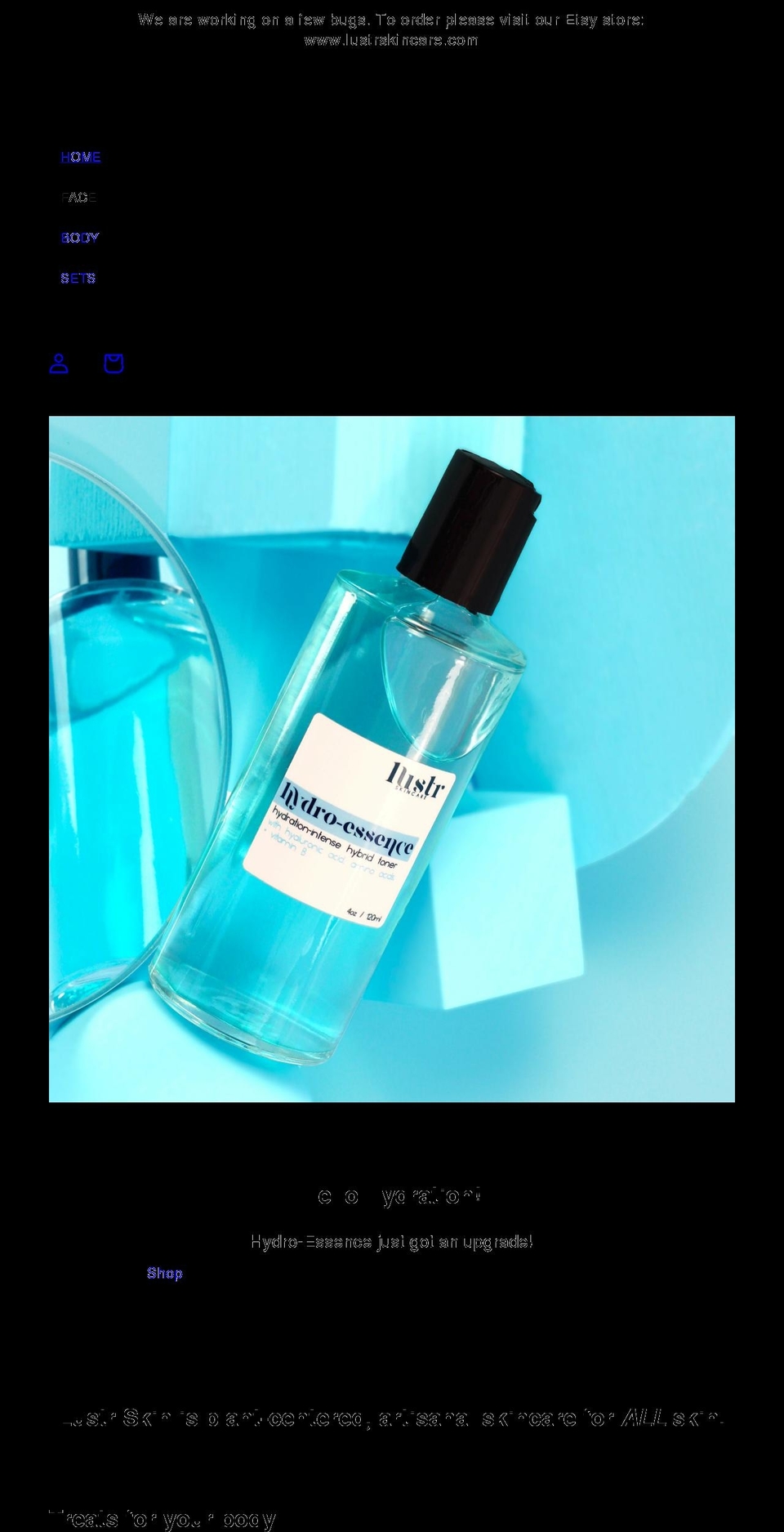 lustrskin.com shopify website screenshot