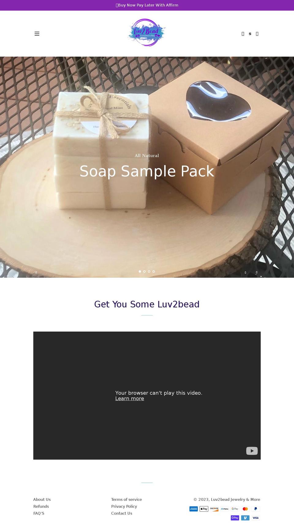 luv2beadjewelryandmore.com shopify website screenshot