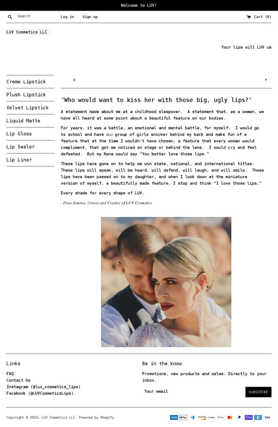 luvcosmeticsllc.com shopify website screenshot