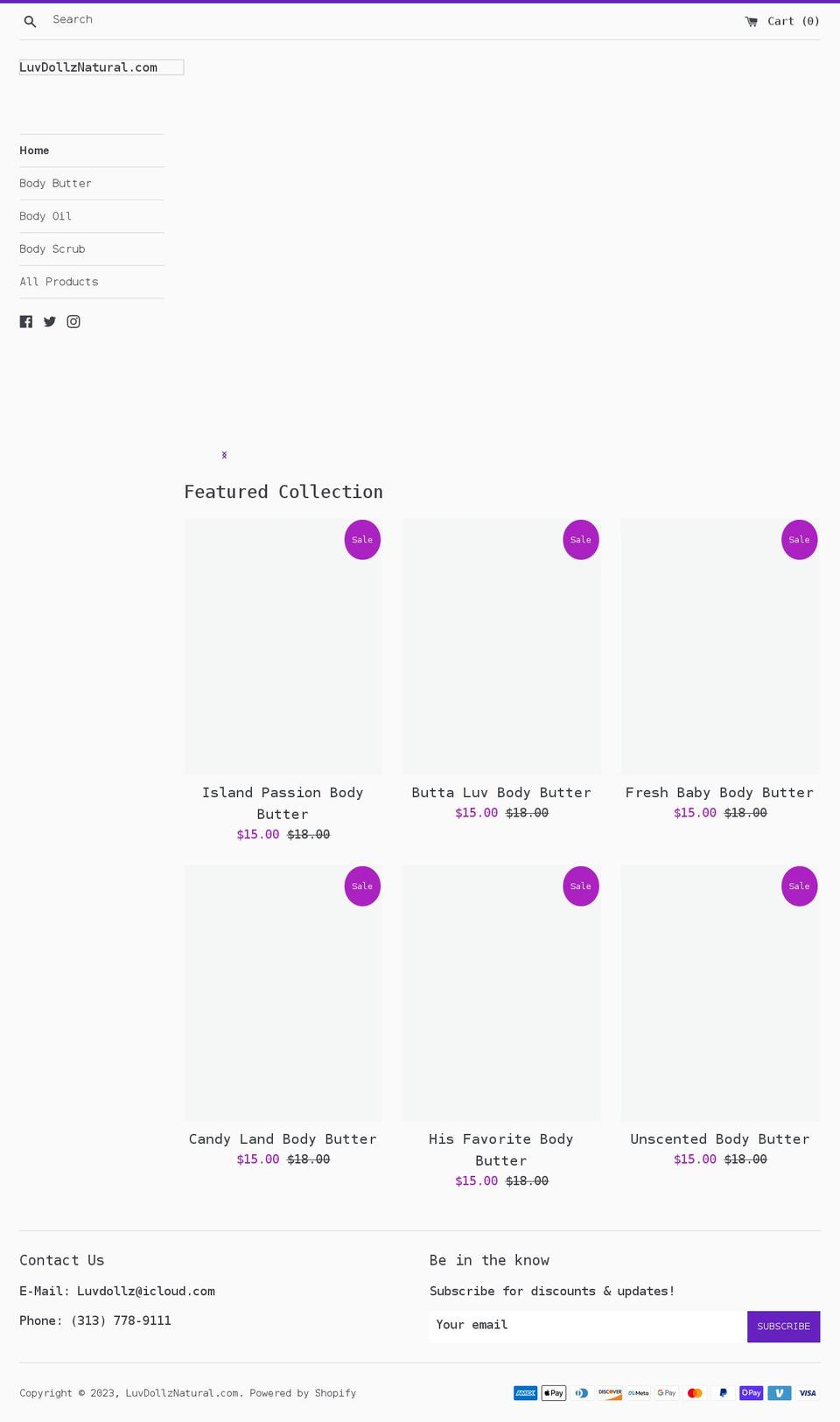 luvdollznatural.com shopify website screenshot