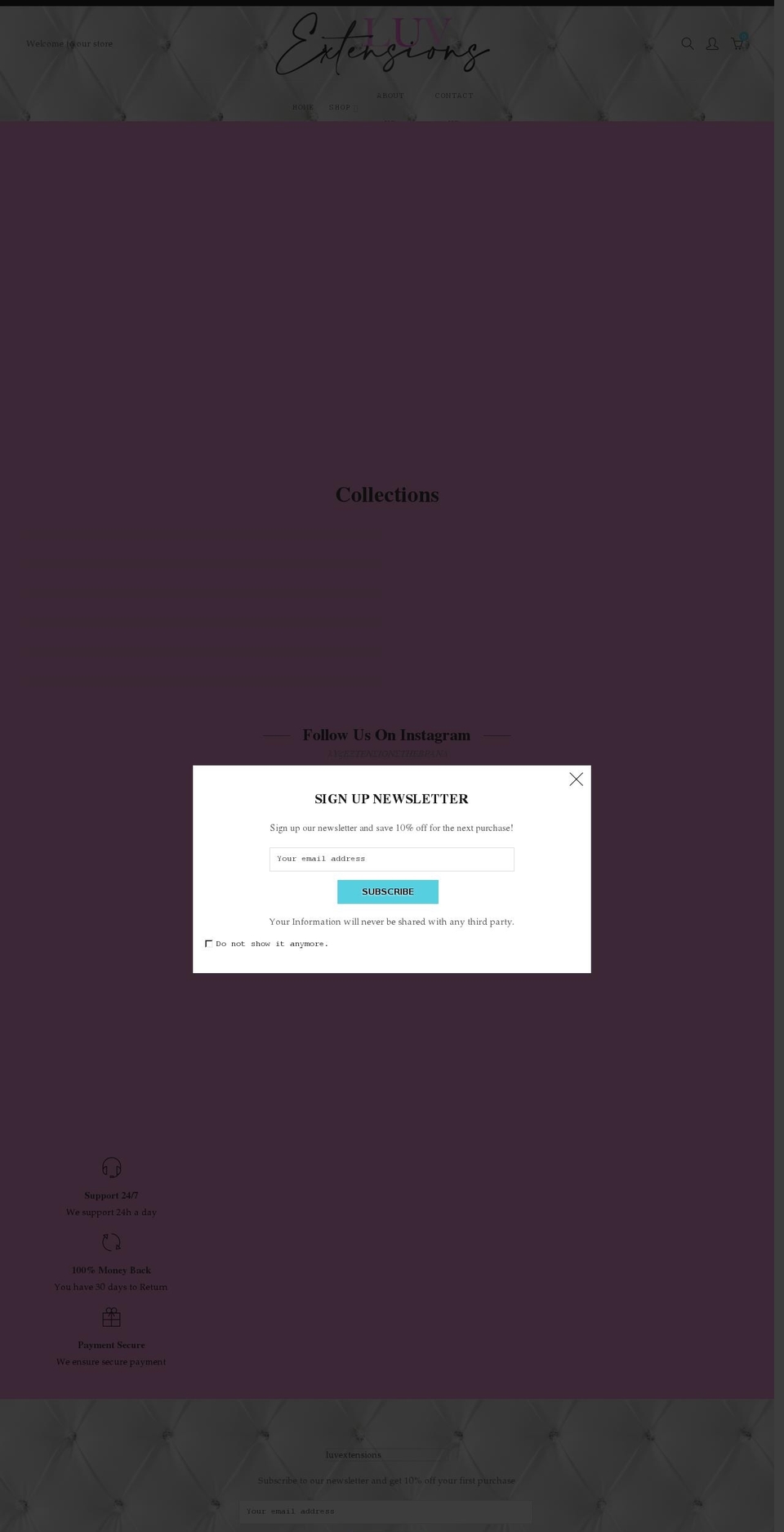 luvextensions.com shopify website screenshot