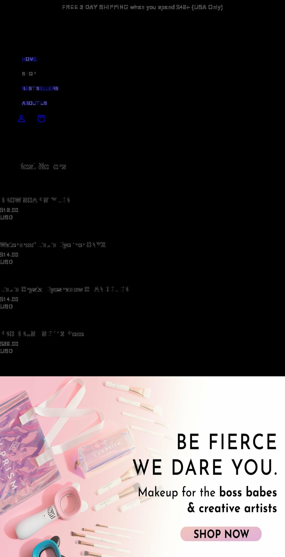 luvprismcosmetics.com shopify website screenshot