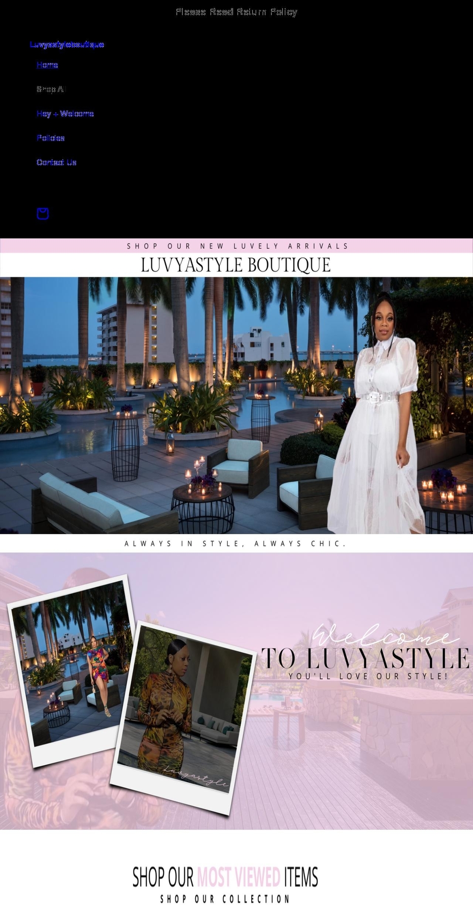 luvyastyleboutique.com shopify website screenshot