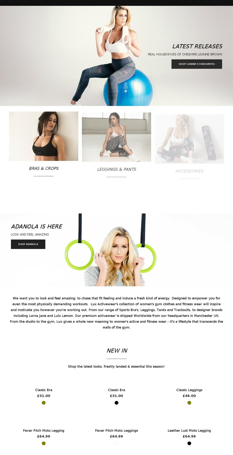 luxactivewear.com shopify website screenshot