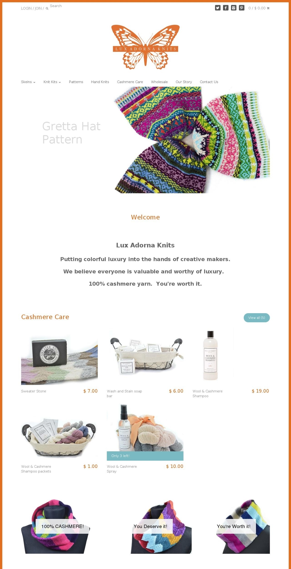 luxadornaknits.net shopify website screenshot