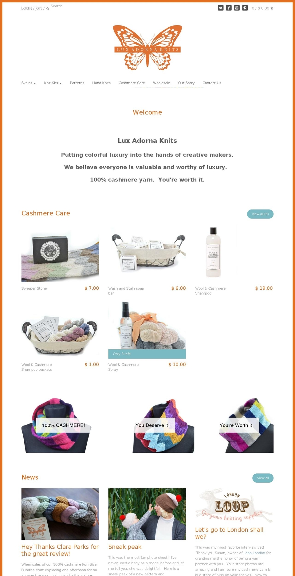 luxadornaknits.org shopify website screenshot