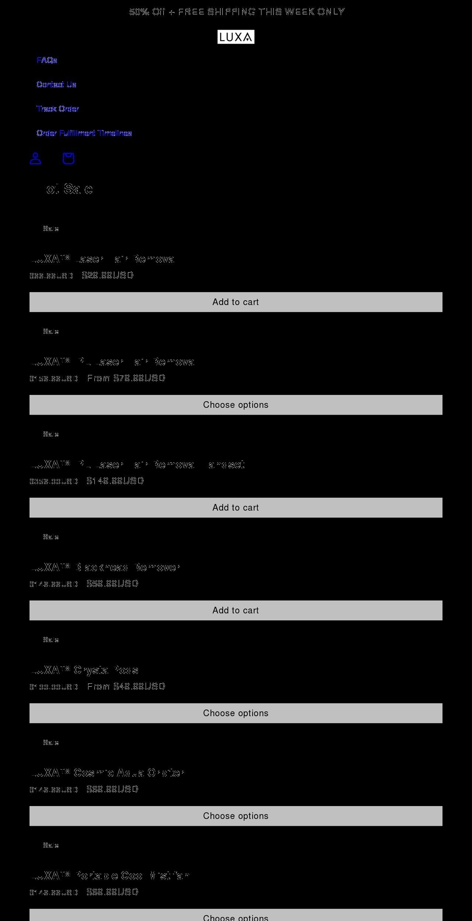 luxawish.com shopify website screenshot