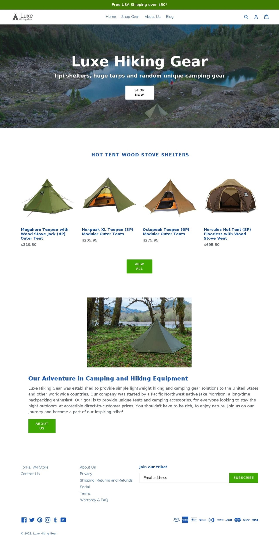luxe-hiking-gear.com shopify website screenshot