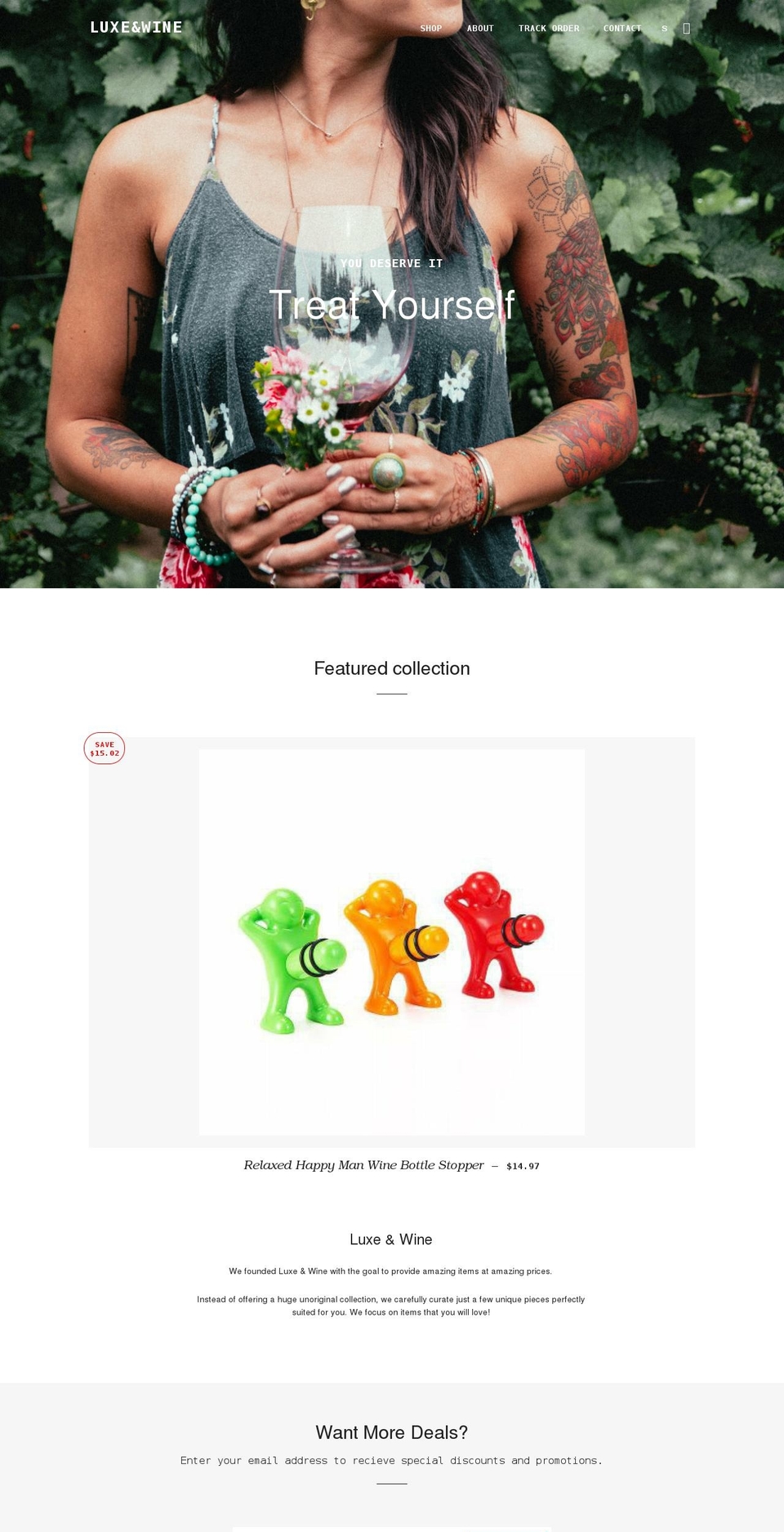 luxeandwine.com shopify website screenshot