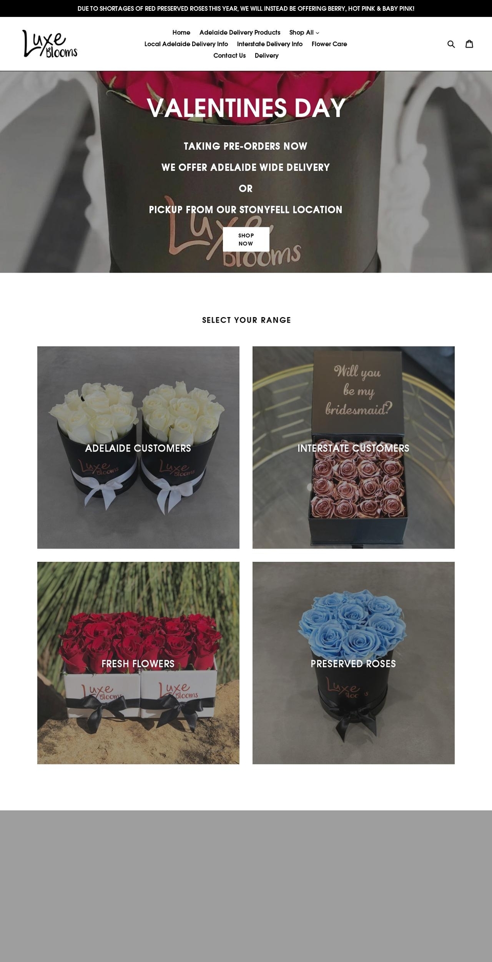 luxeblooms.com.au shopify website screenshot
