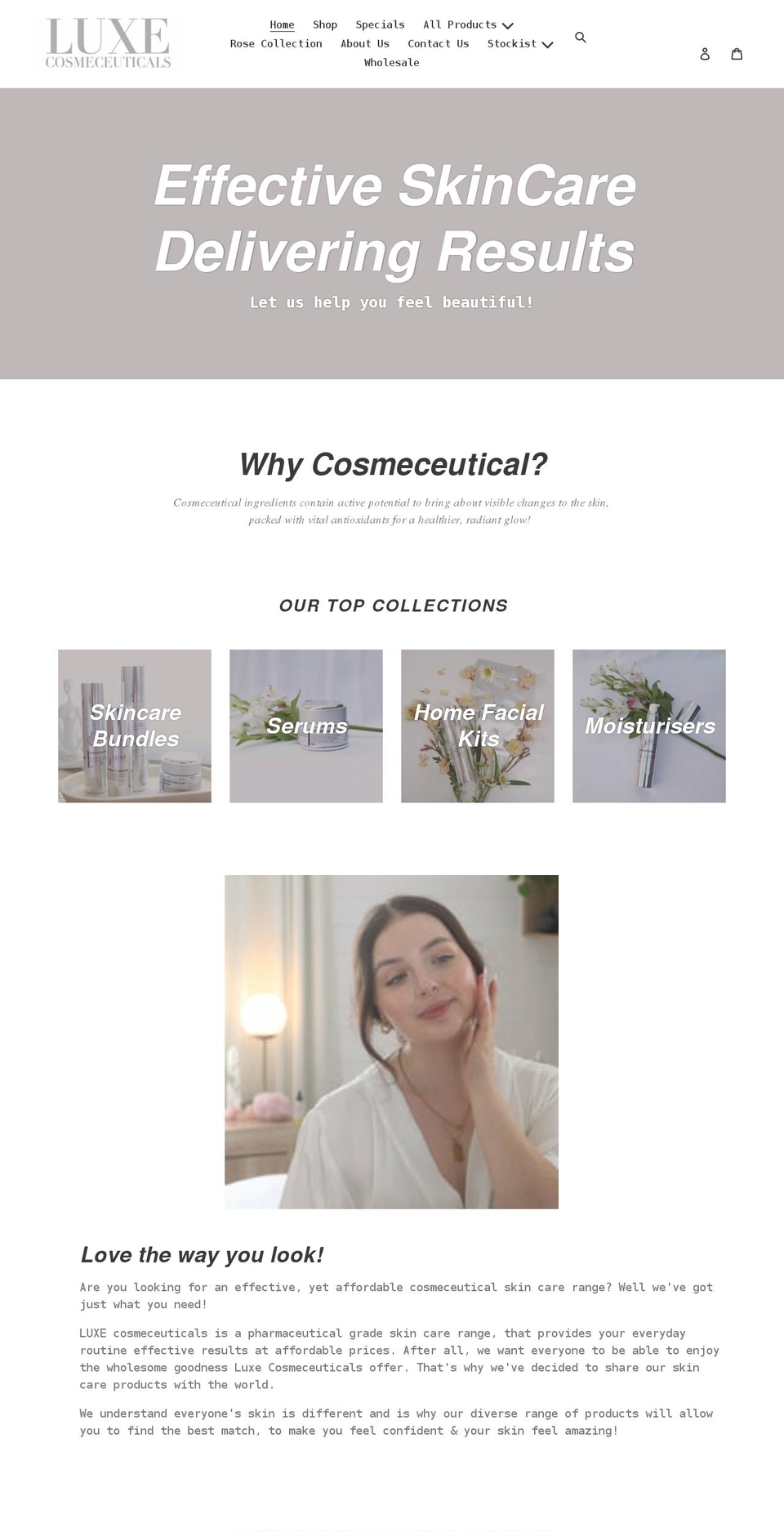 luxecosmeceuticals.com.au shopify website screenshot