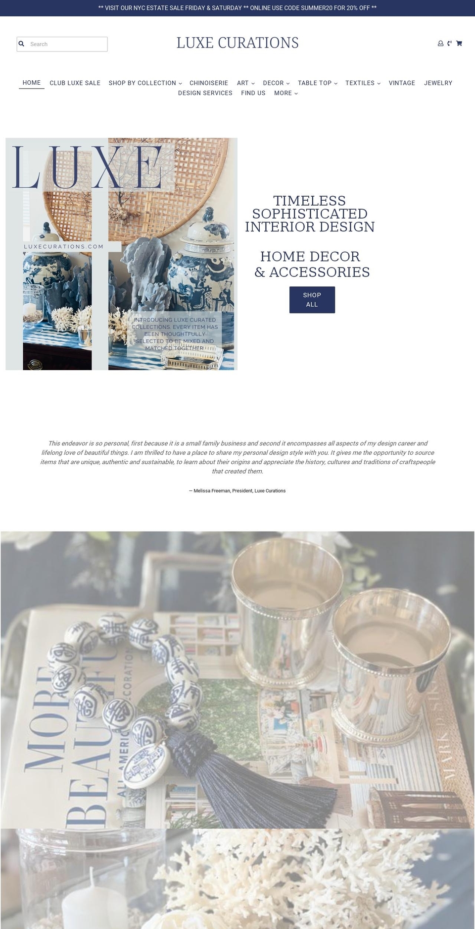 luxecurations.com shopify website screenshot