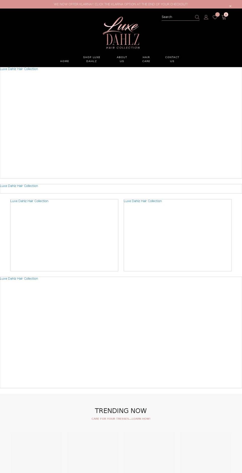 luxedahlzhair.com shopify website screenshot