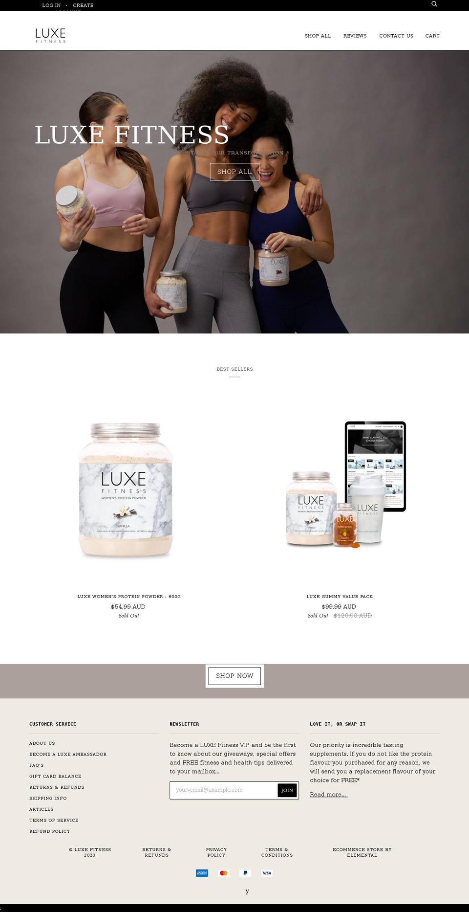 luxefitness.com.au shopify website screenshot