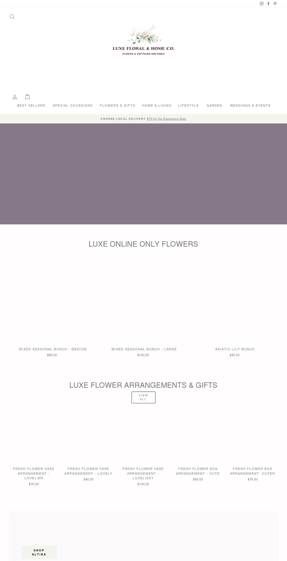 luxefloralandhome.com.au shopify website screenshot