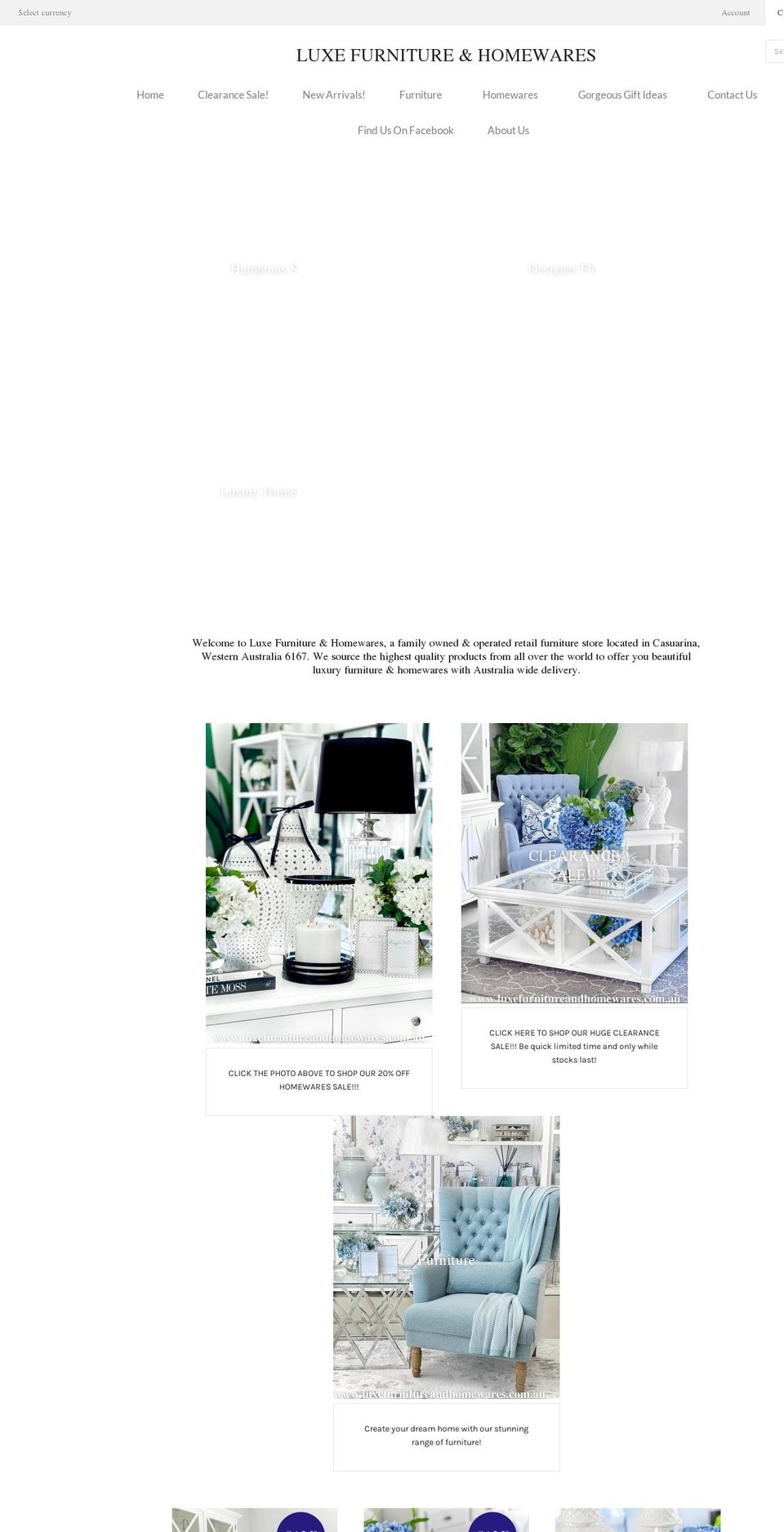 luxefurnitureandhomewares.com.au shopify website screenshot