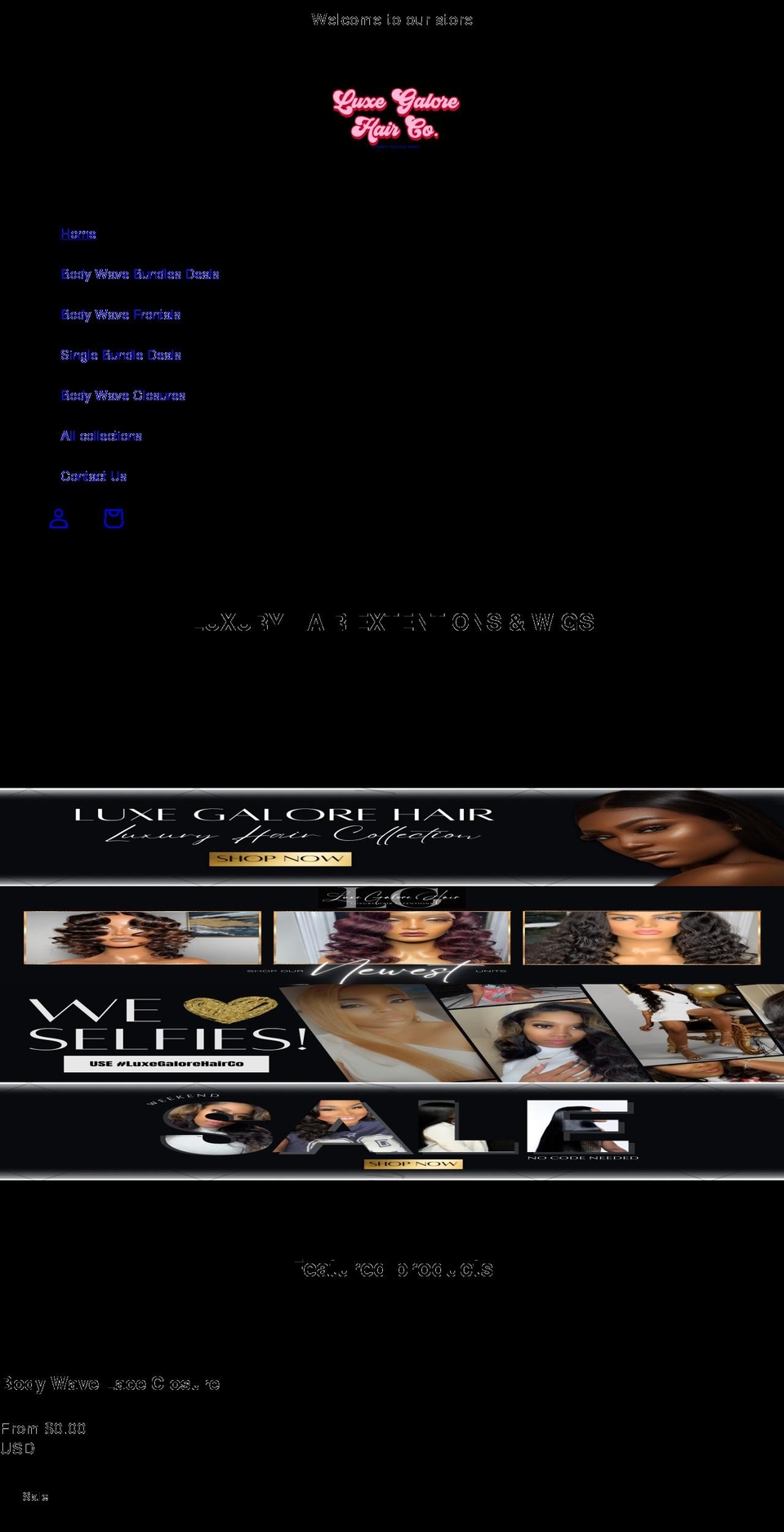 luxegalorehairco.net shopify website screenshot