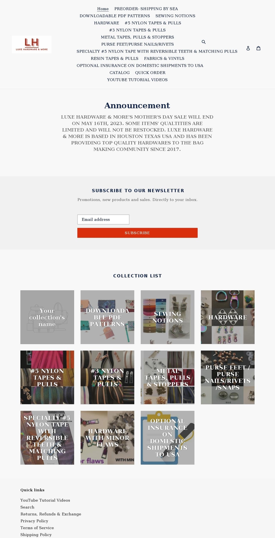 luxehardwareandmore.com shopify website screenshot