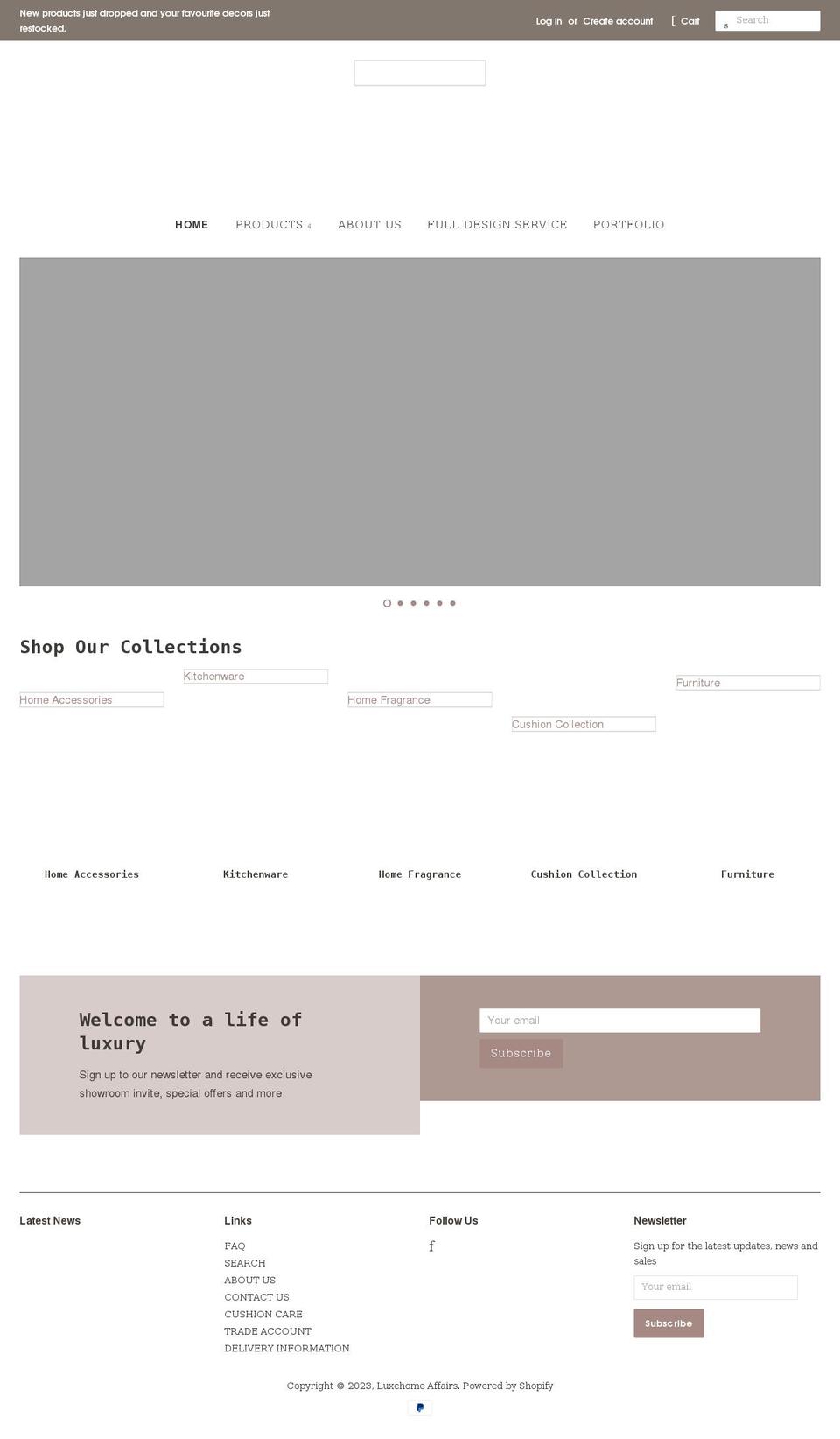 luxehomeaffairs.com shopify website screenshot