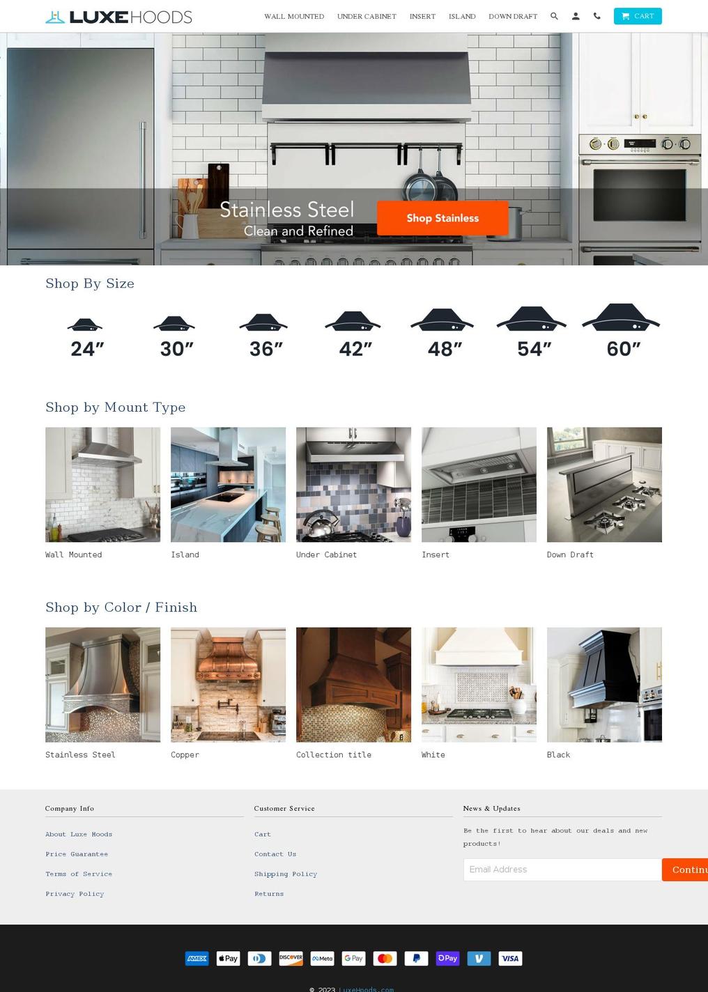 luxehoods.com shopify website screenshot