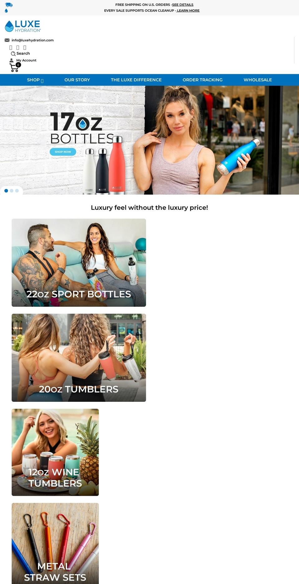 qeretail Shopify theme site example luxehydration.com