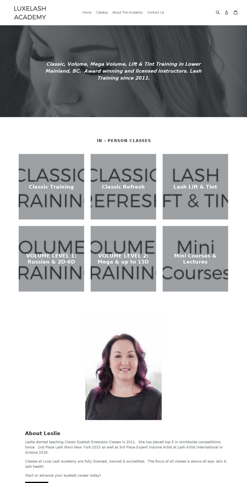 luxelashacademy.com — Shopify storefront screenshot