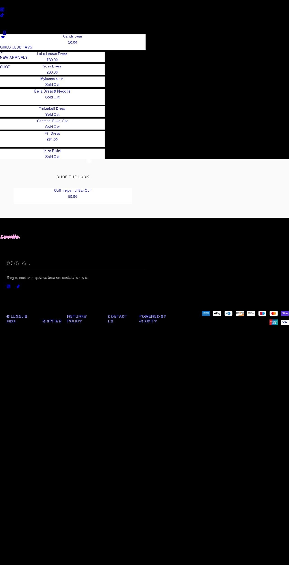 luxelia.co.uk shopify website screenshot