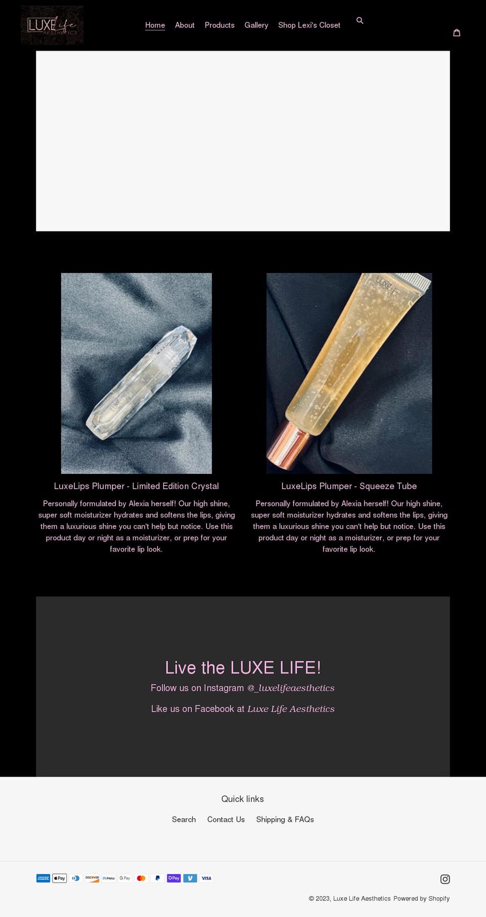 luxelifeaesthetics.com shopify website screenshot