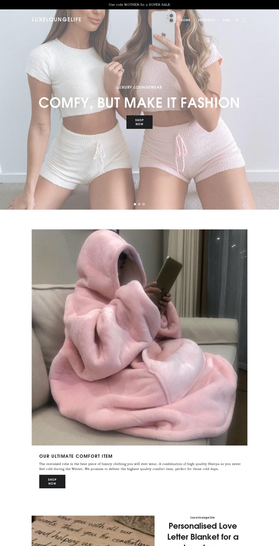 luxeloungelife.com shopify website screenshot