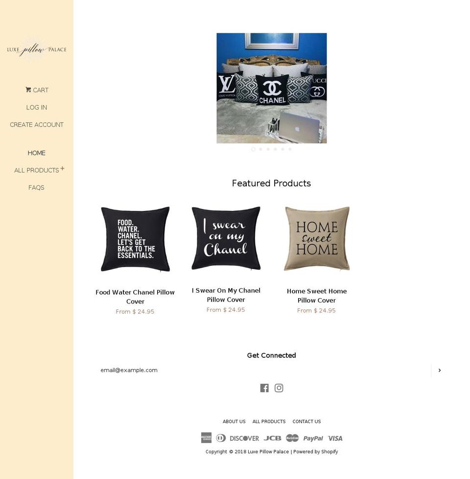 luxepillowpalace.com shopify website screenshot