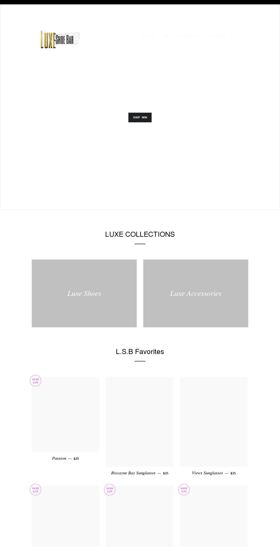 luxeshoebar.com shopify website screenshot