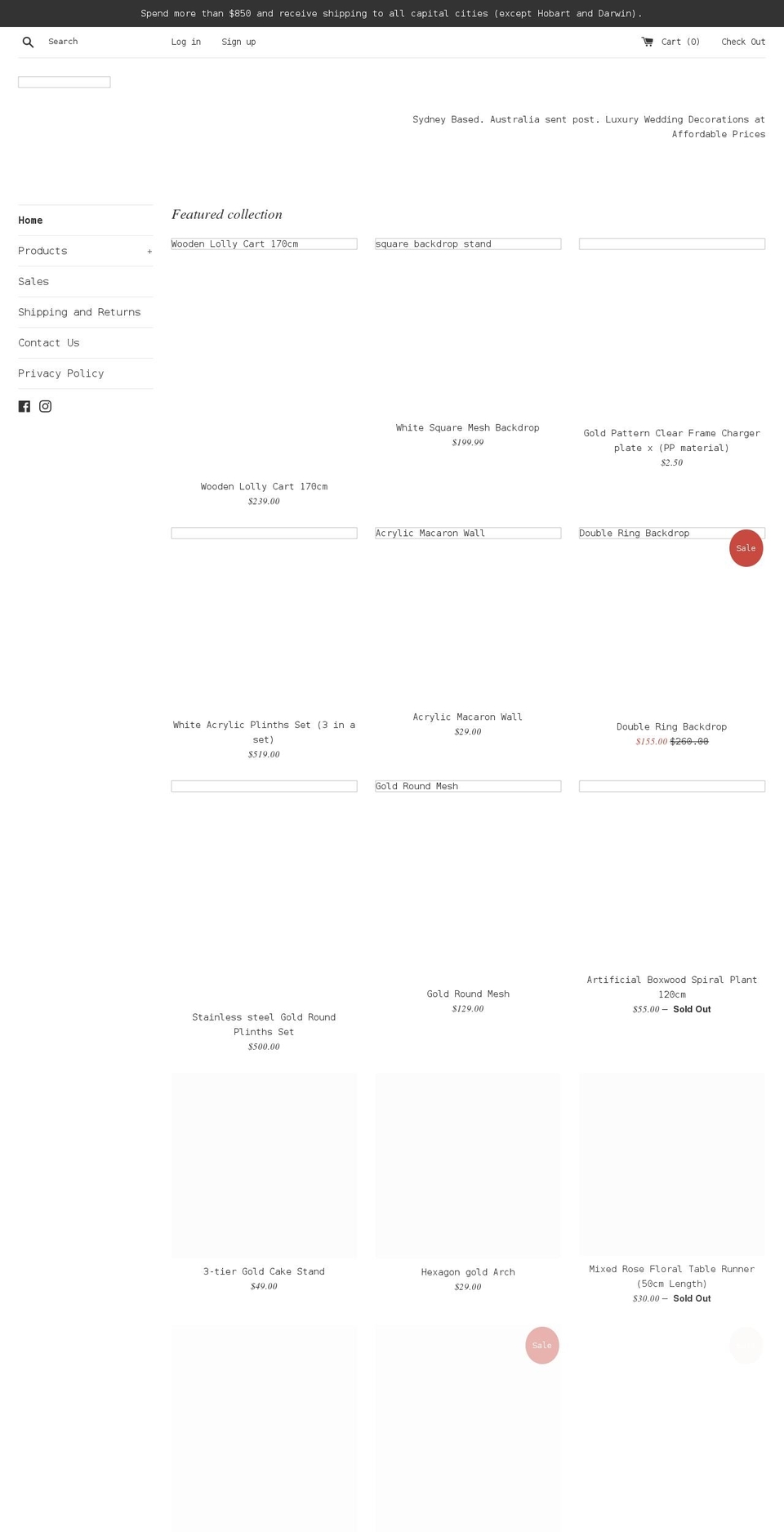 luxeweddingdecor.com.au shopify website screenshot